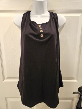 Women’s Black Button-Henley Tank Top